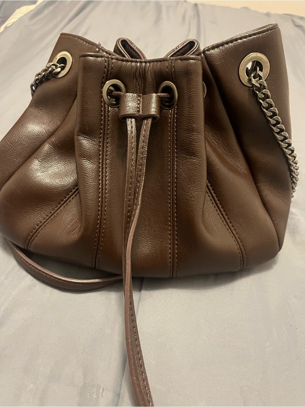 ZARA Brown Drawstring Bucket Backpack with Interior Zip Pocket